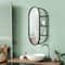 Black Metal Framed Oval Vanity Wall Mirror with Shelves - 15" x 30"
